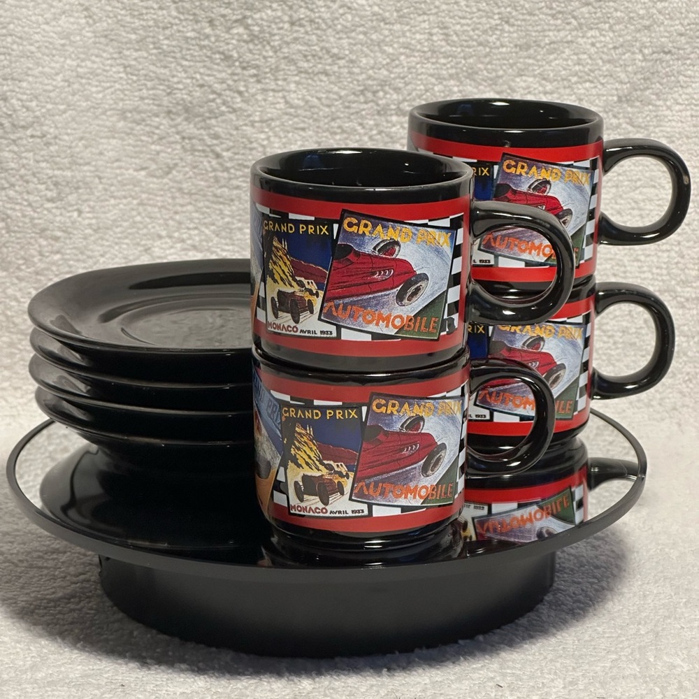 Pierre Cardin Formula 1 Racing 4 Cups and Saucers Set